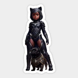 Black Pug Puppy and Heroic African Princess Sticker